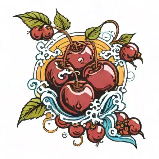 2 Cheeries With Ocean Waves Crashing Inside Of The Cherries