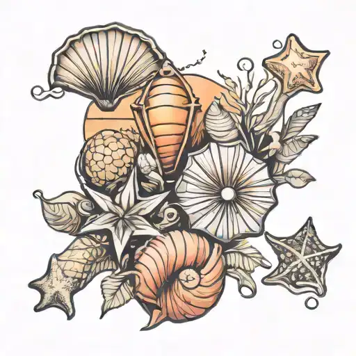 Sunset Beach Elements Like Seashells