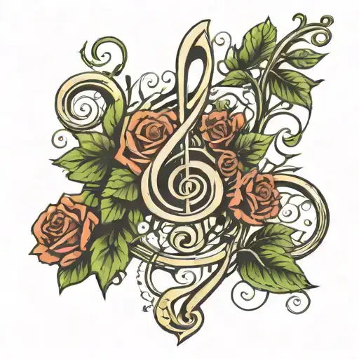 Treble Clef Vine Going With Leafs And Roses Growing
