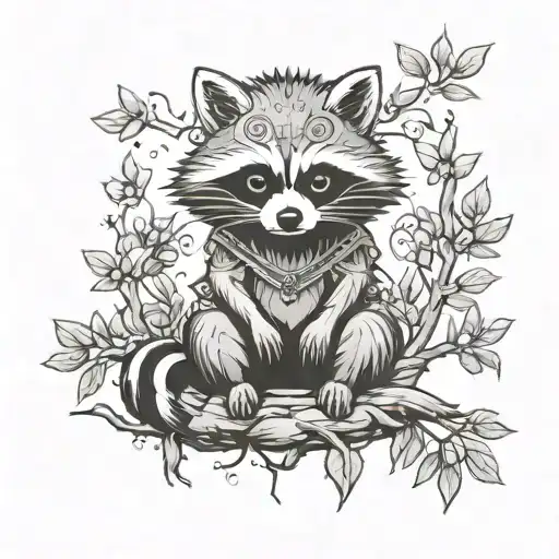 Punk Image Style Full Body Gentle Racoon With A Tree