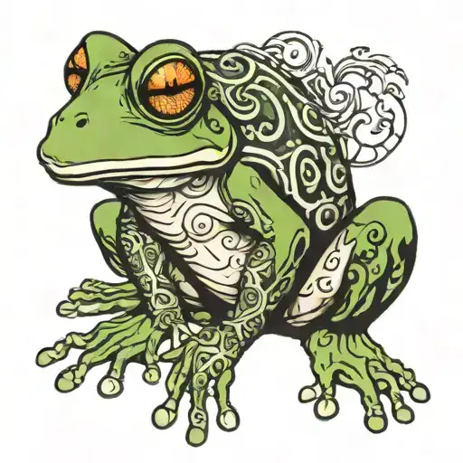 Frog With A Tattoo Of A Man Sitting Like A Frog Sitting