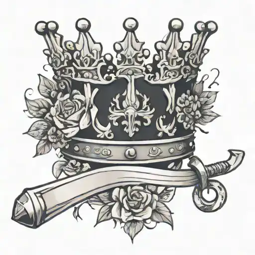 Woman's English Crown And Sword With Wild Flowers