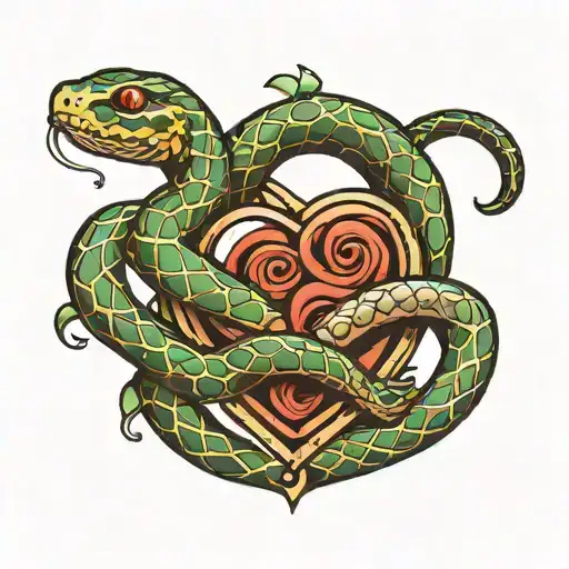 A Snake Coiled Around A Stone Heart