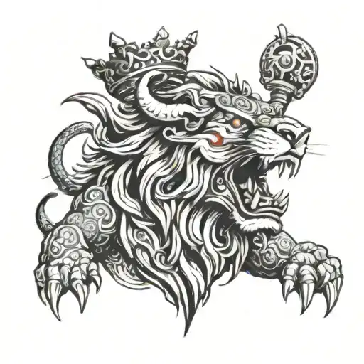 A Viking Lion Roaring While Wearing A Crown