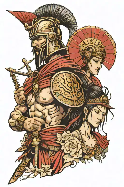 Spartan Warrior And Dubrovnik And Japanese Samari Girl