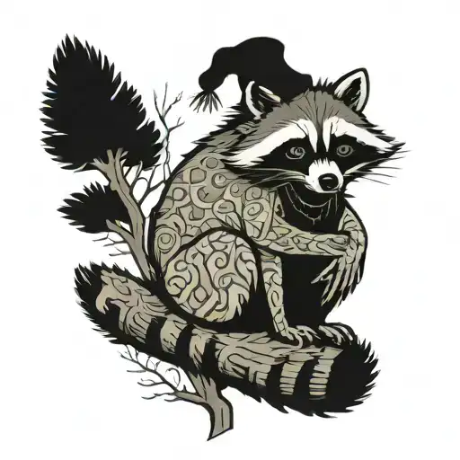 Punk Image Style Full Body Gentle Racoon With A Tree