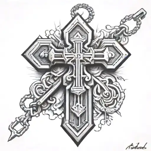 Cross With Dog Tags Hanging Off
