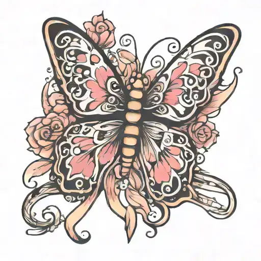 Butterfly Cancer Ribbon Tied