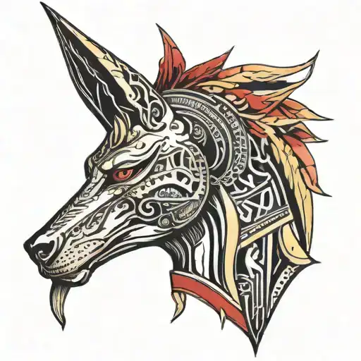 Head Of The God Anubis With Prevalence Of Red Color