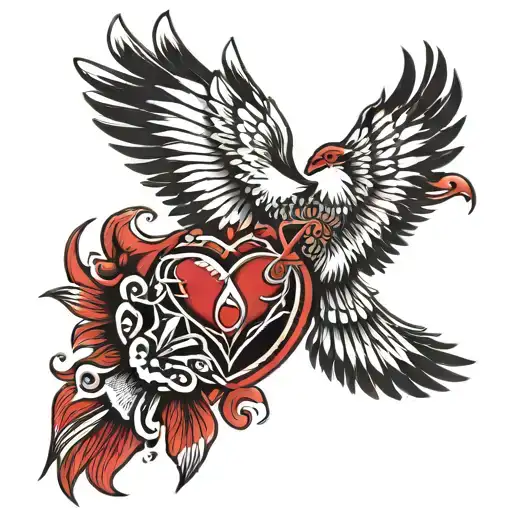 Western Thunderbird With Queen Of Hearts And Ace Of Hearts