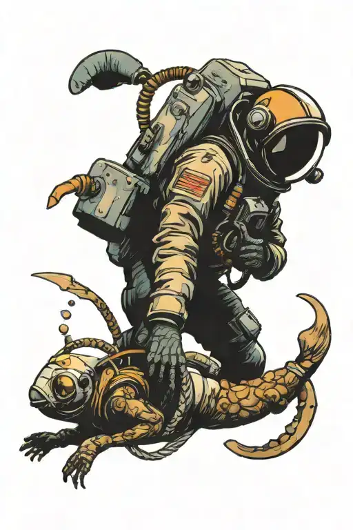 Astronaut Pulling Deep Sea Diver Out Of Ocean Scene