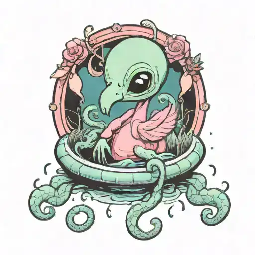 Baby Alien In A Flamingo Pool Floaty