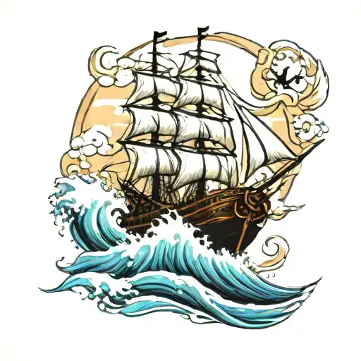 Pirate Ship Sailing With Big Waves