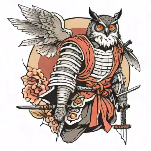 Samurai With An Owl Fading Away From Him