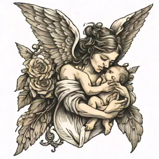 Old Angel Holding Baby