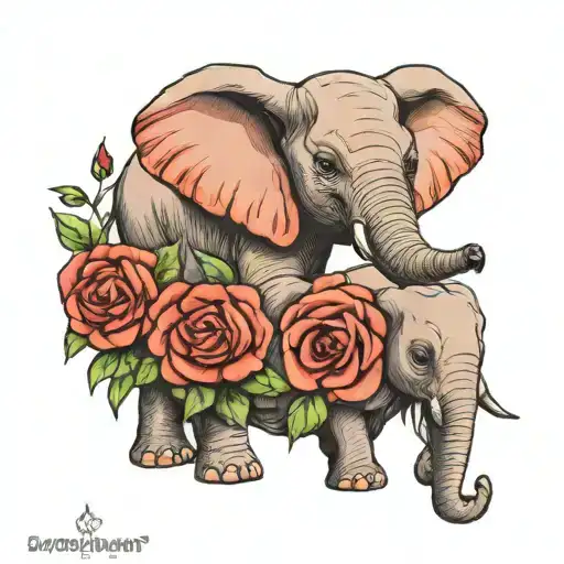 Mom Elphant And Baby Elphant Baby Rose