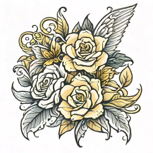 3 Flowers With The Names Skarlett Isabelle And Mommy As The Stems Wrapped With Angel Wings