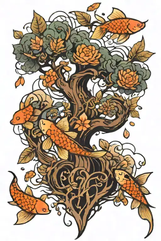 Tree Of Life With Koi Fish Swimming