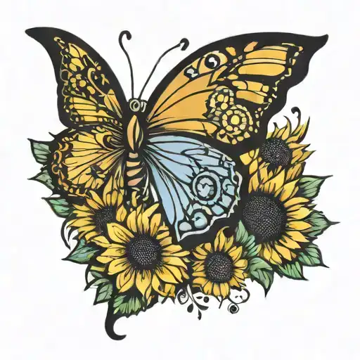 Butterfly And Sunflower With Hippie And Grunge Vibes