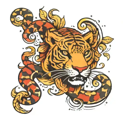 Leo And Snake Tattoo Design Incorporating Elements