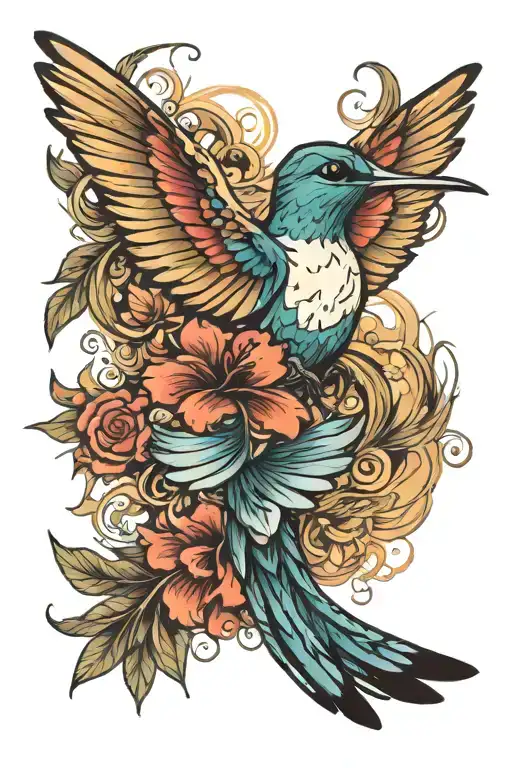 Feather And Hummingbird Hovering