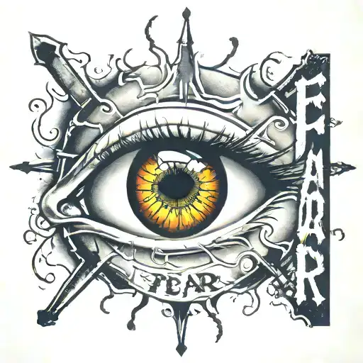 Eye With Tear Coming Down With A Cross Inside The Eye Overlaying The Word Fear