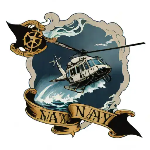 Navy Helicopter Flying Over Rough Seas Holding A Fouled Anchor