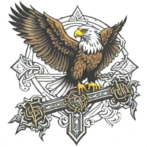 Eagle Picking Up A Cross With Gods Eyes Looking Over It