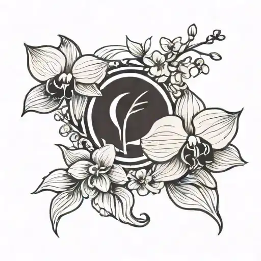 Minimalist Orchid Flower Wrist Tattoo Where The Roots Surround A Crescent Moon With N