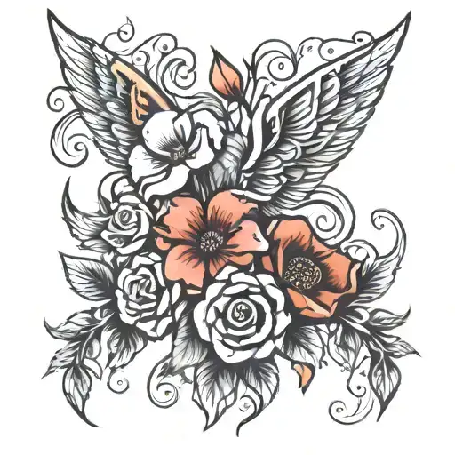 3 Flowers With The Names Skarlett Isabelle And Mommy As The Stems Surrounded By Angel Wings