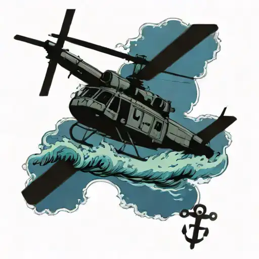 A Navy Helicopter Hovering Over Rough Seas And Holding A Fouled Anchor