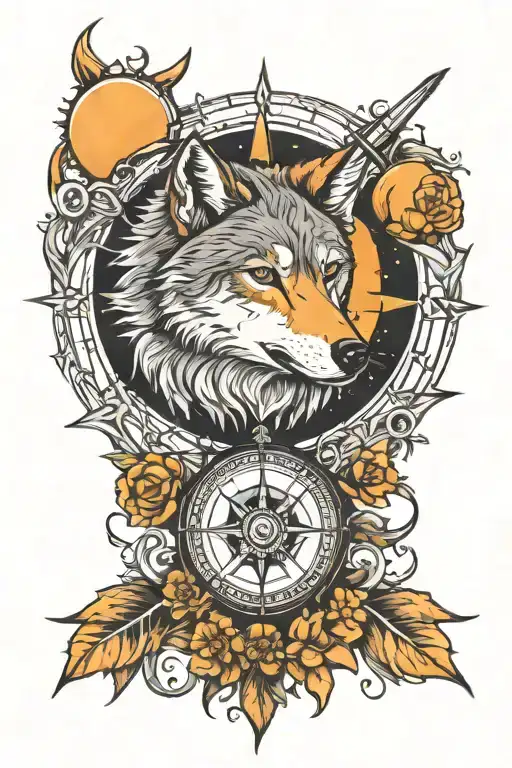 Wolf And Moon Compass Rose
