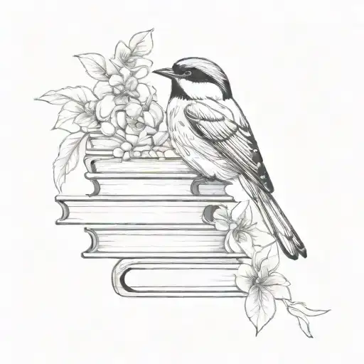 Chickadee In Foliage And Flowers Tall Stack Of Books Pages Flying Up A Hummingbird Floating