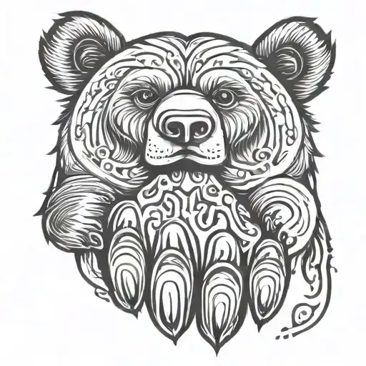 Bear Paw Silouhette With Baby Hand In The Middle