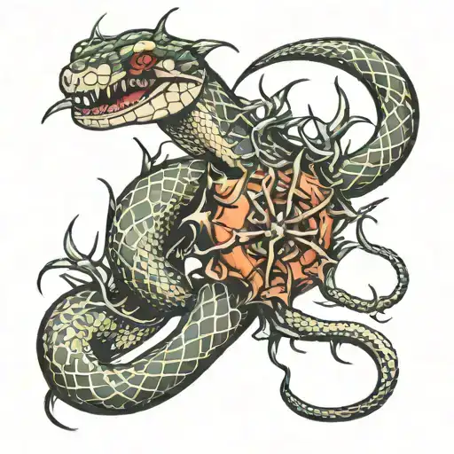 Snake And Spider With Thorns