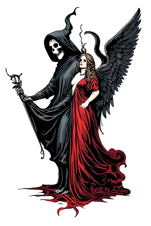 Grim Reaper And Angel Split Down Middle