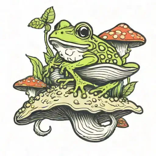 Frog With Fairy Wings On A Mushroom With Plants