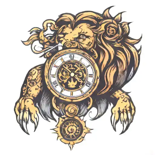 Lion Head With Clock And Cancer Symbol