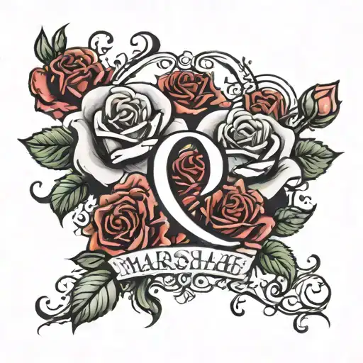 Tattoo Of The Name Marshae With Red Hearts And Roses To Go On Collarbone