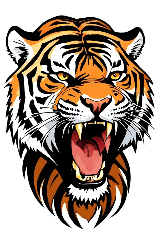 Tigers Head Roaring Fiercely