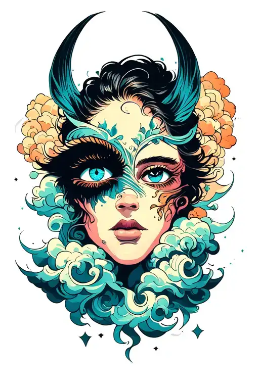 See No Evil Tattoo With Clouds And An Eye