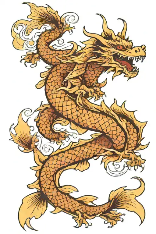 Dragon And Carp Swimming Gracefully Leaping