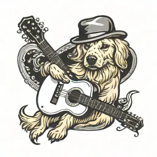 Cute Golden Retriever Playing Guitar