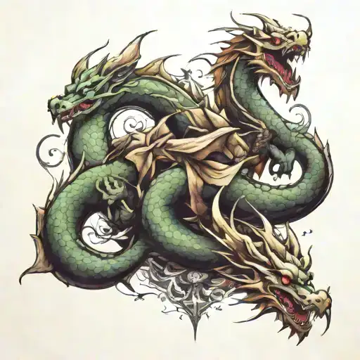 Need To Turn Tattoo Of 3 Dragon Figures Flying On Thigh Into A Piece