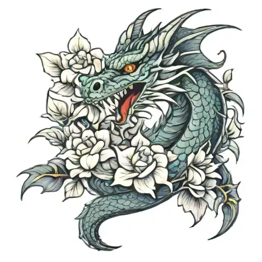 Dragon And Flowers Symbolizing Your Passion