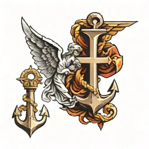 L Letter On Marine Anchor And Angel