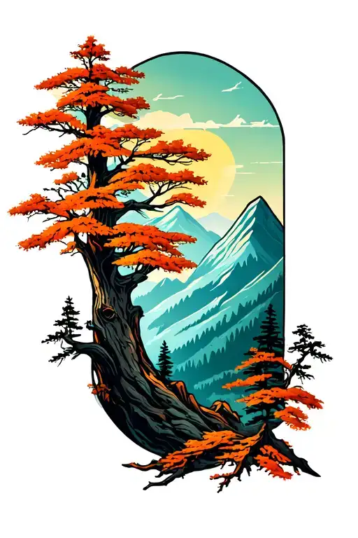 Mountain And Tree Branches