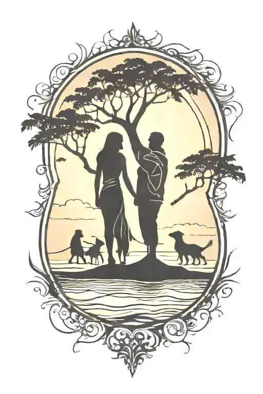 Family Silhouette On Beach