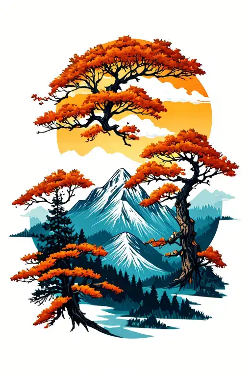 Tree Branches And Mountain Landscape