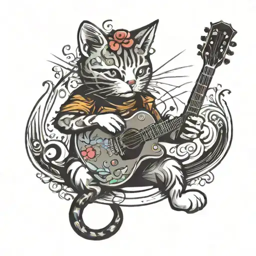 Cute Cat Playing A Guitar